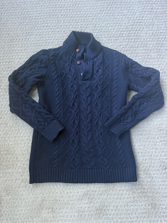 Hope & Henry Other - Hope & Henry Boys M Navy Cable Knit Button Mock Neck Sweater